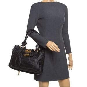 Chloé Paddington Lock & Key Grained Leather Satchel Bag Black Women's Large